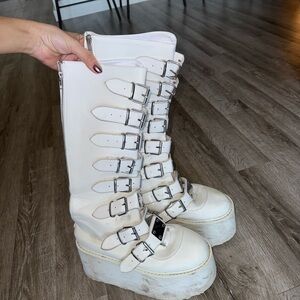 Demonia White Multi-Buckle Platform Boots